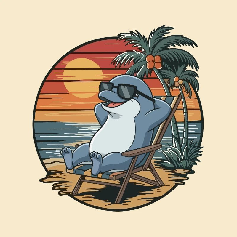 Dauphin drôle sur la plage Coucher de soleil des vacances d’été