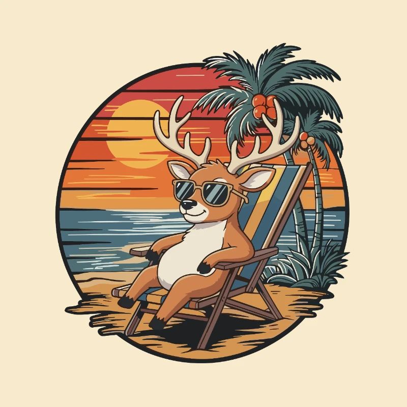 Cerf drôle sur la plage Coucher de soleil des vacances d’été