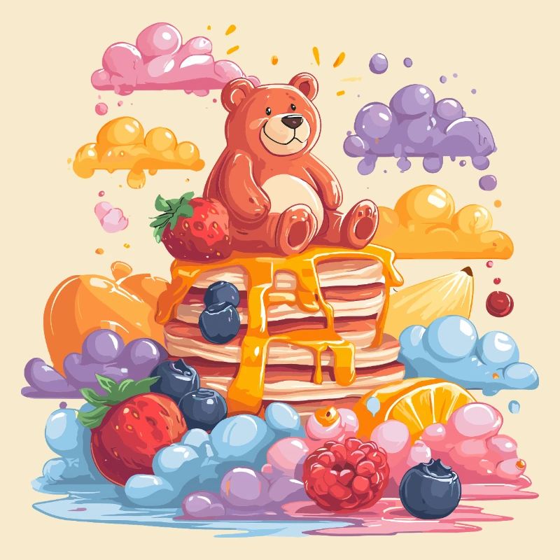 Cuddly bear on pancakes