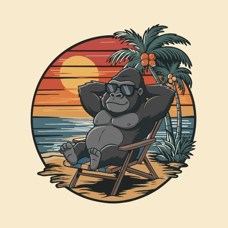 Gorille drôle sur la plage Coucher de soleil des vacances d’été