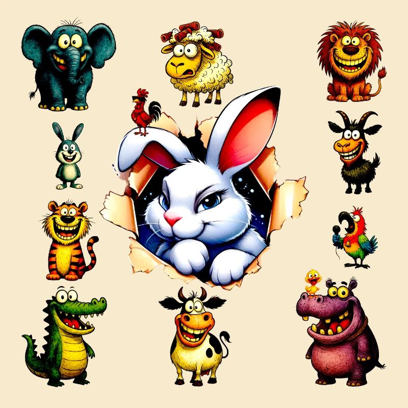 Happy Cartoon Animals Bunny Design