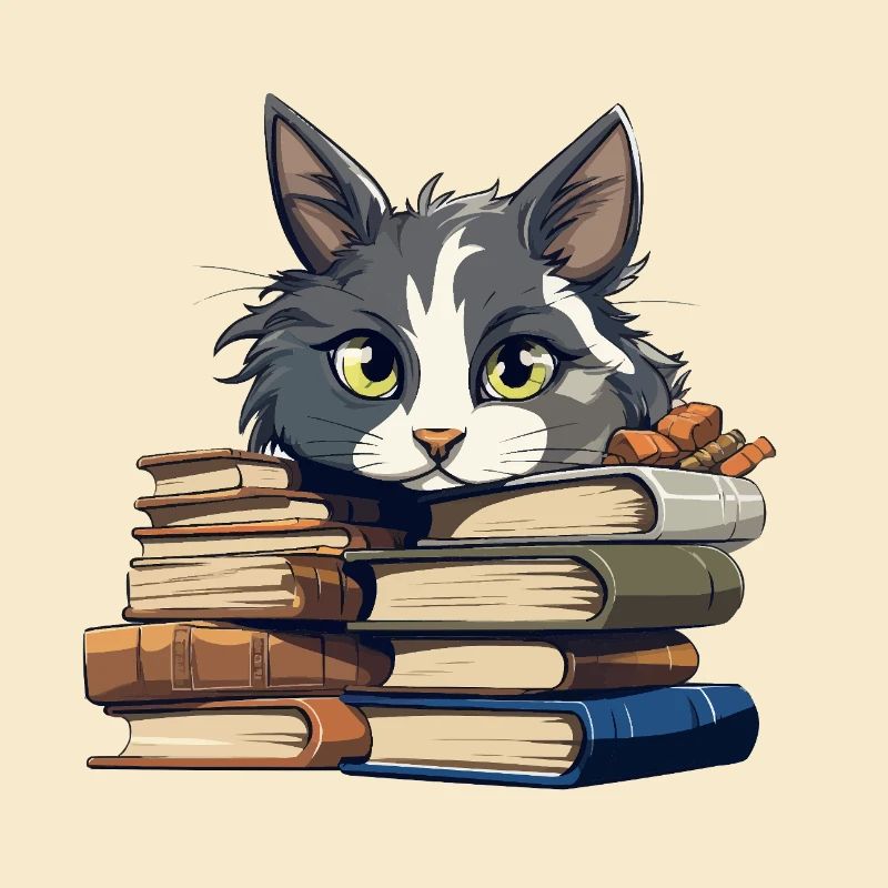 Bücherstapel Katze Bibliophile