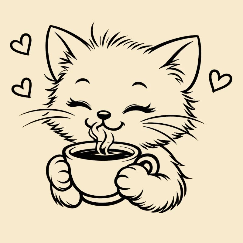 Kitten drinks coffee cuddle magic