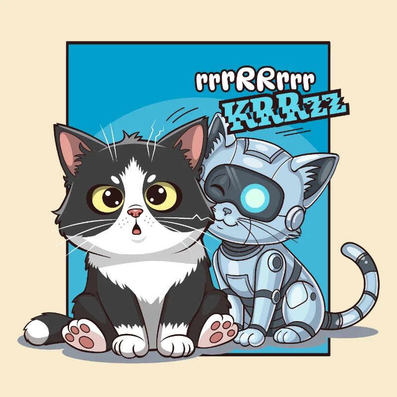 Chat et robot, humour, cartoon, bd