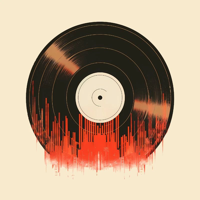 Retro Vinyl Record with Sound Waves