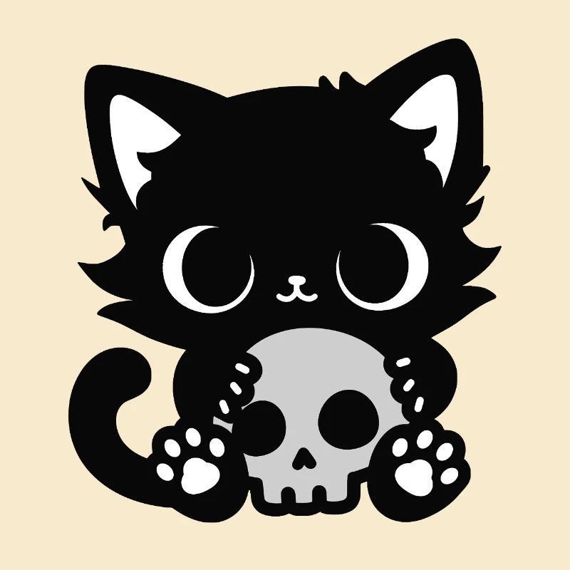 Chat mignon effrayant avec un crâne | Motif d’Halloween