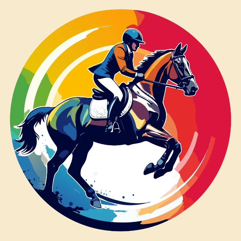 Regenbogen Springpferd Pferd Springreiten Motiv