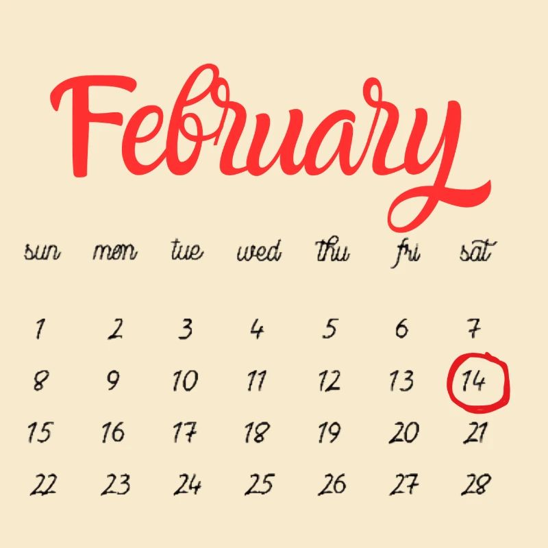 Februar Kalender im Rote Script -Valentine's  Day