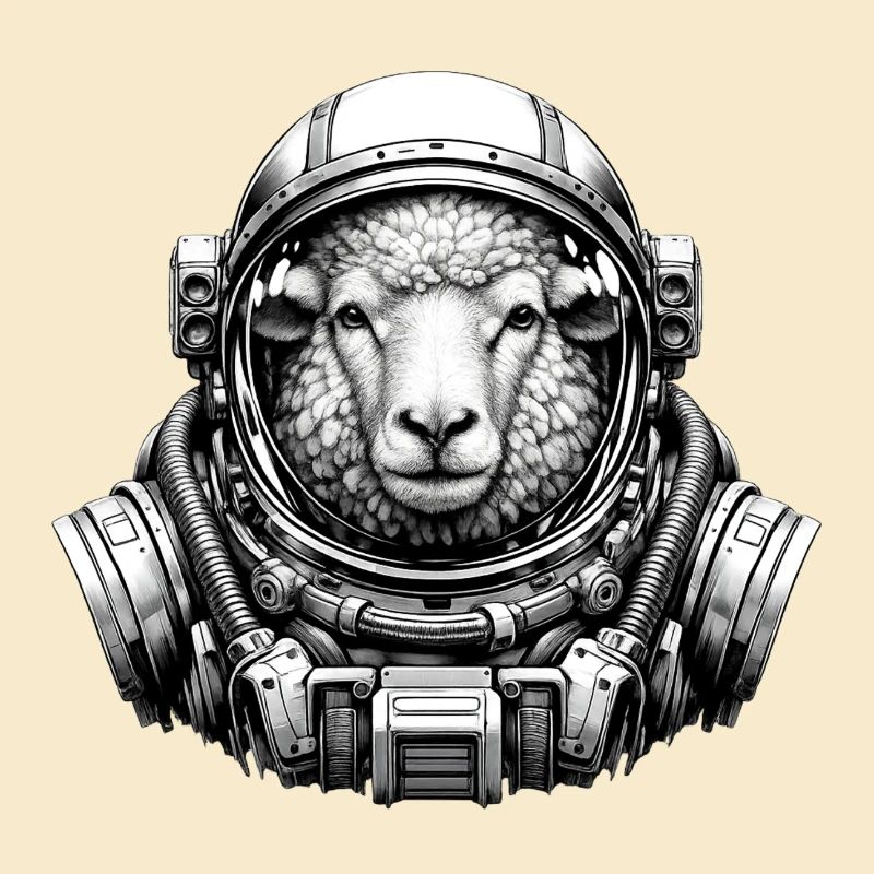Moutons dans un casque d’astronaute