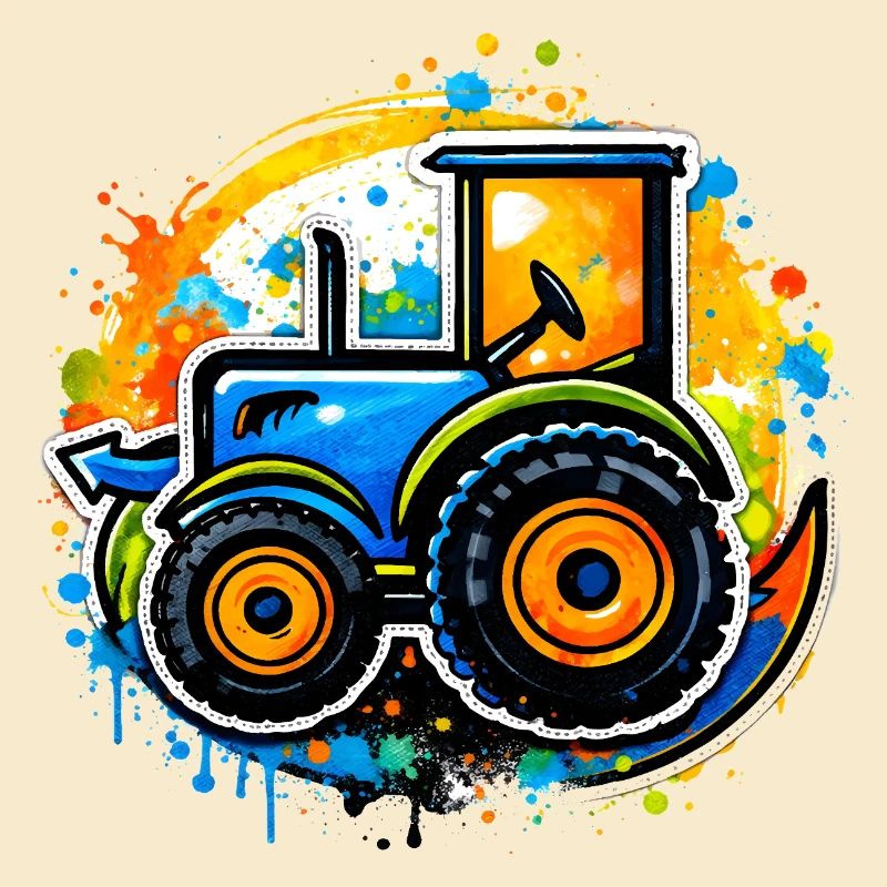 Colorful tractor in graffiti style
