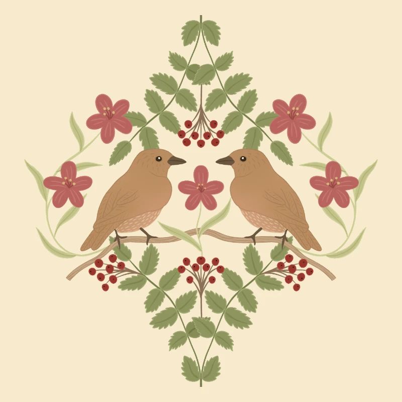 Oiseaux sur une couronne en fleurs