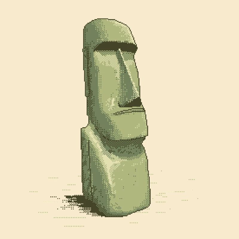 Retro Pixel Art Moai Easter Island Statue