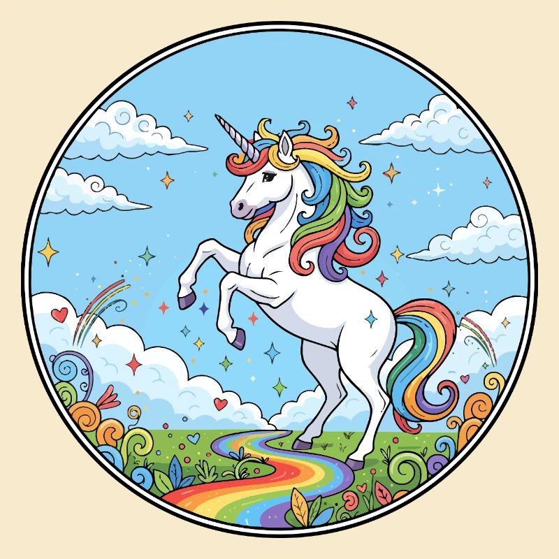 Motif coloré de la licorne de la rivière arc-en-ciel