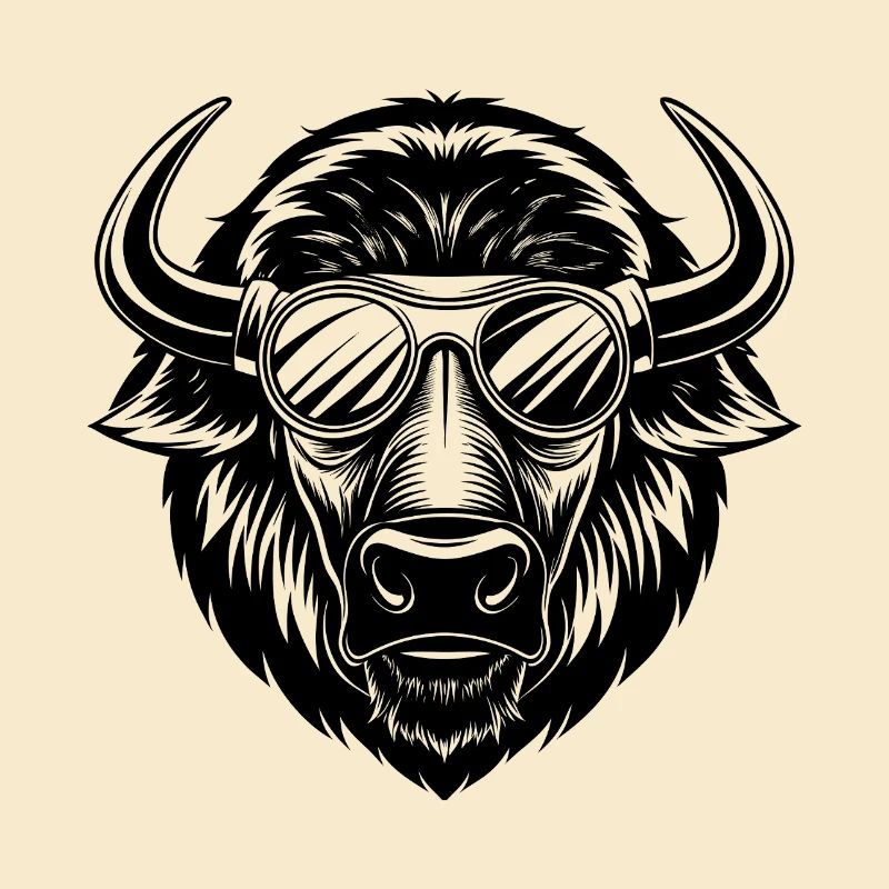 Tête de bison avec des lunettes de soleil