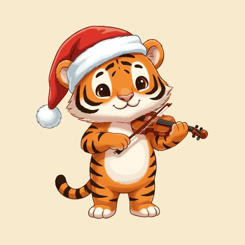 Chat tigre de Noël jouant du violon