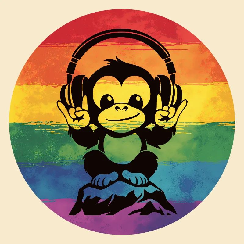 Rainbow DJ Monkey – Signe de la main rock casque