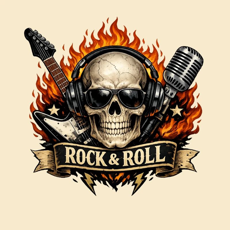Flammen Schädel Rockprint