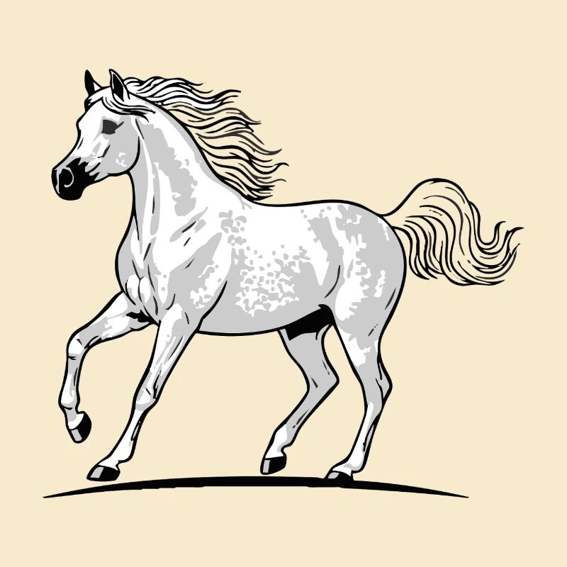 White Arabian Horse Dappled Trotting Equestrian Elegance