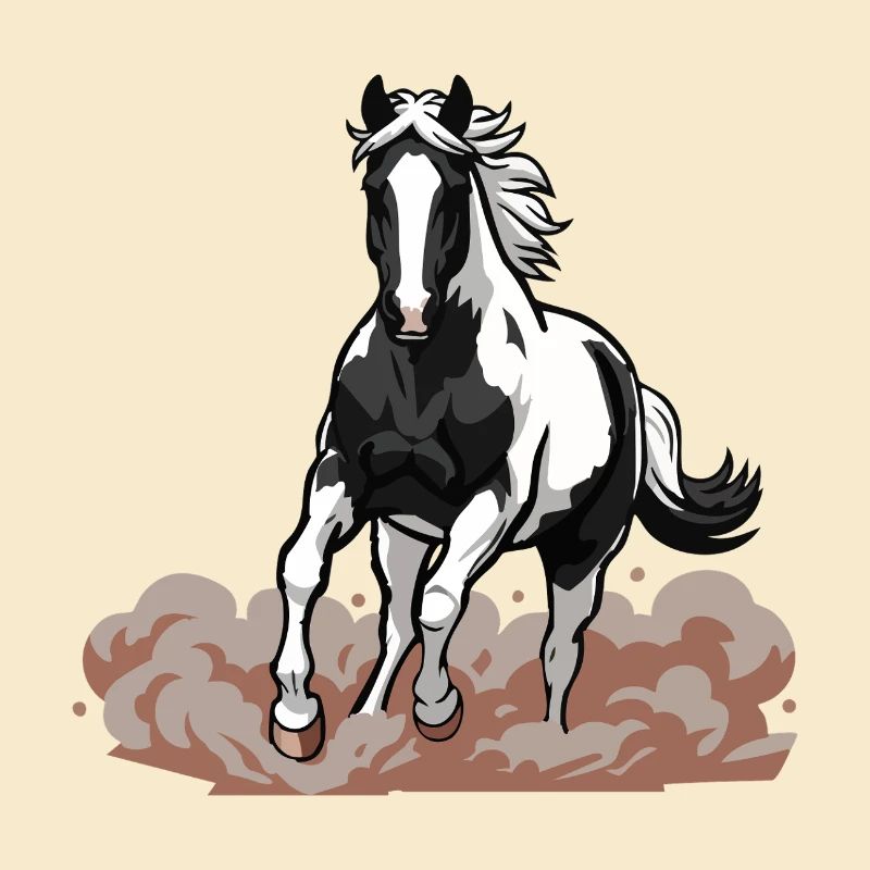Cheval Pie Galop de Face Poussière Équestre