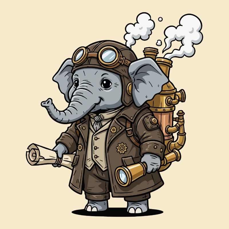 Éléphant Explorateur Steampunk Vapeur Rétro