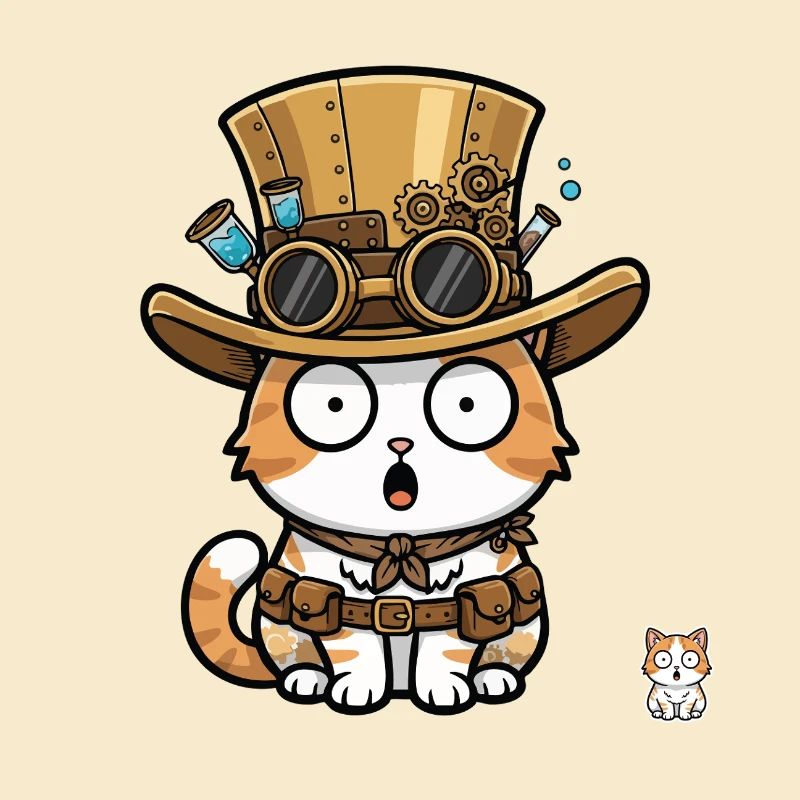 Chat Explorateur Steampunk Haut-de-forme Goggles