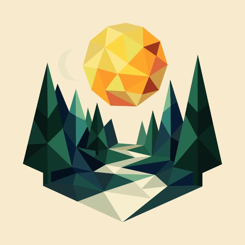 Nuit lunaire dans la forêt polygonale
