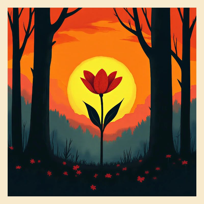 Le soleil se lève dans la forêt