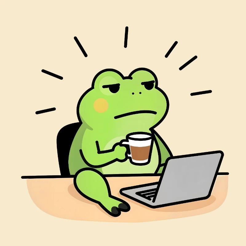 Frog coffee and laptop