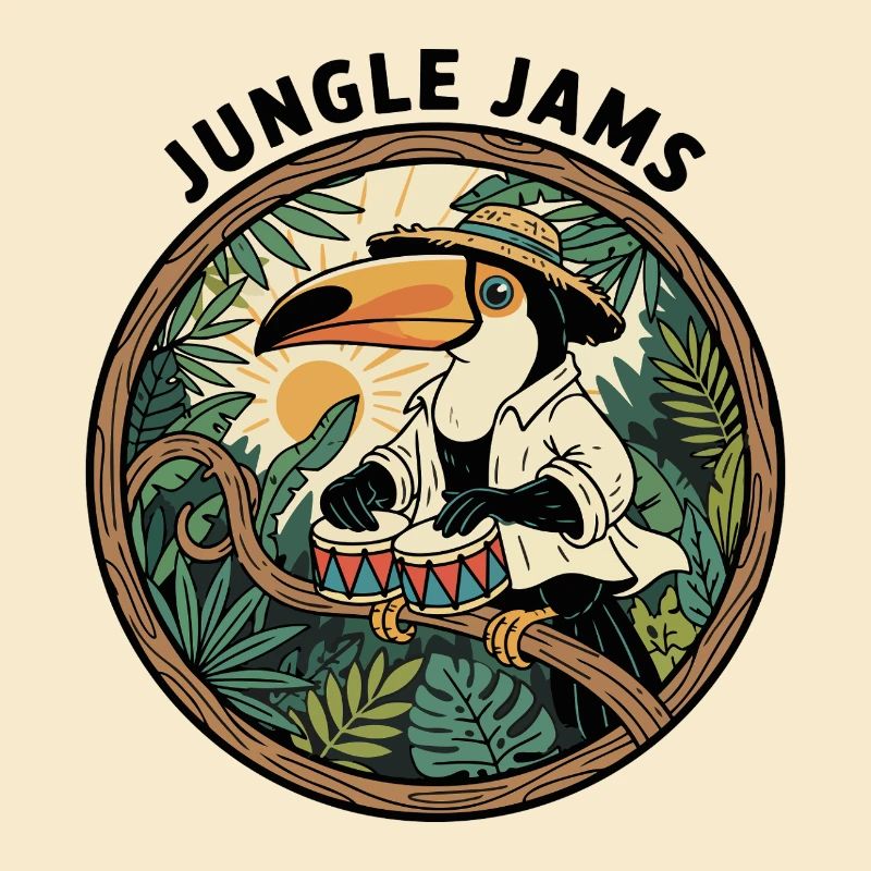 Toucan Jungle Jams Bongo Drummer Retro