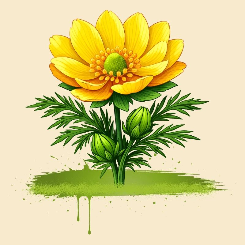 Conception de coups de pinceau nature à la fleur jaune