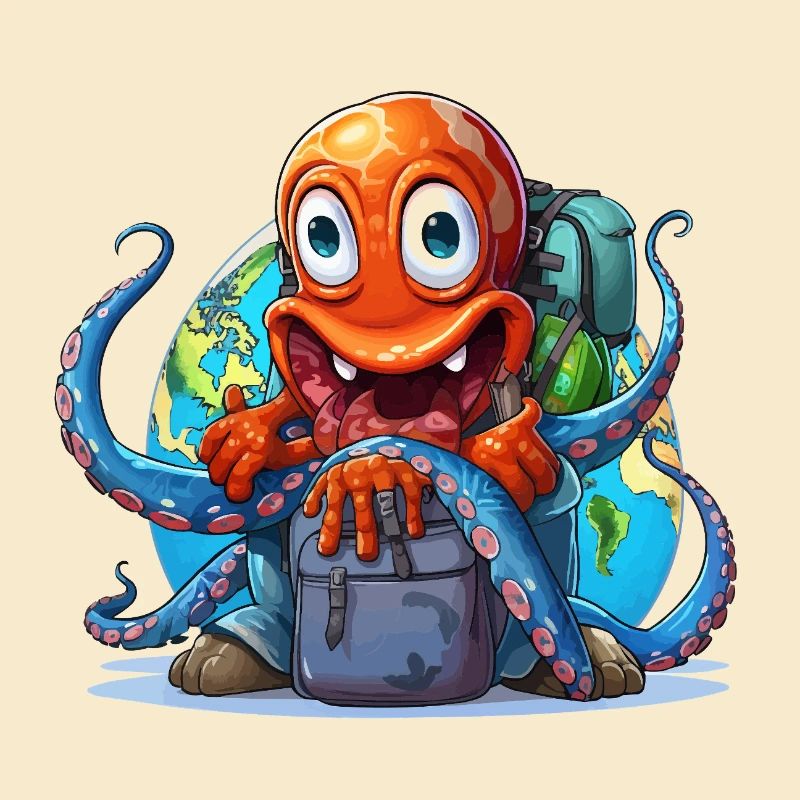 Reise-Oktopus mit Weltkugel