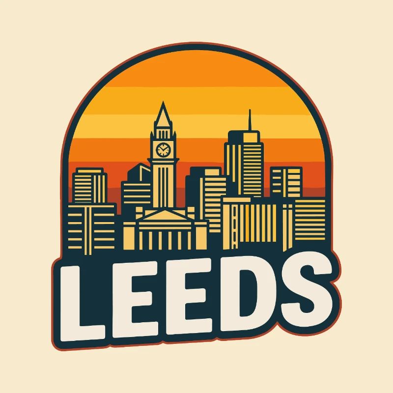 Design rétro rétro de coucher de soleil de Leeds Skyline