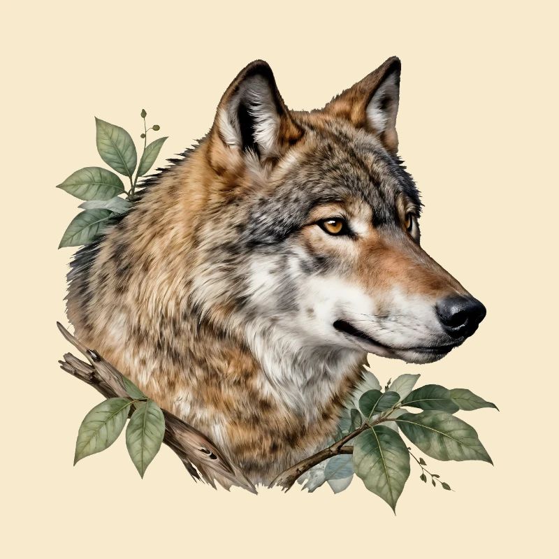 Loup entouré de feuillage