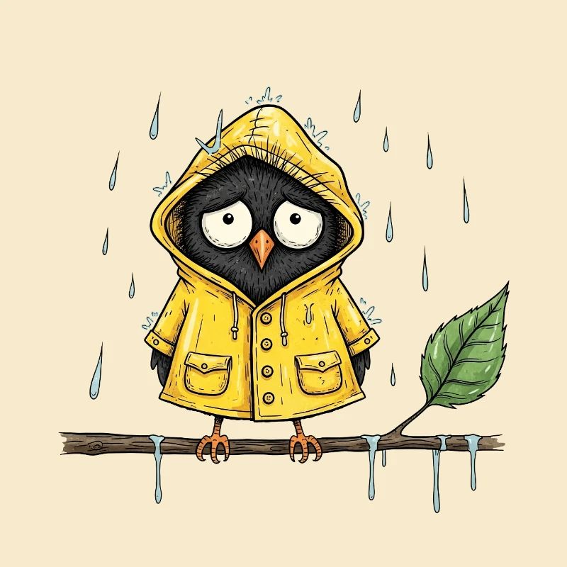 Chouette pluvieuse en imperméable jaune