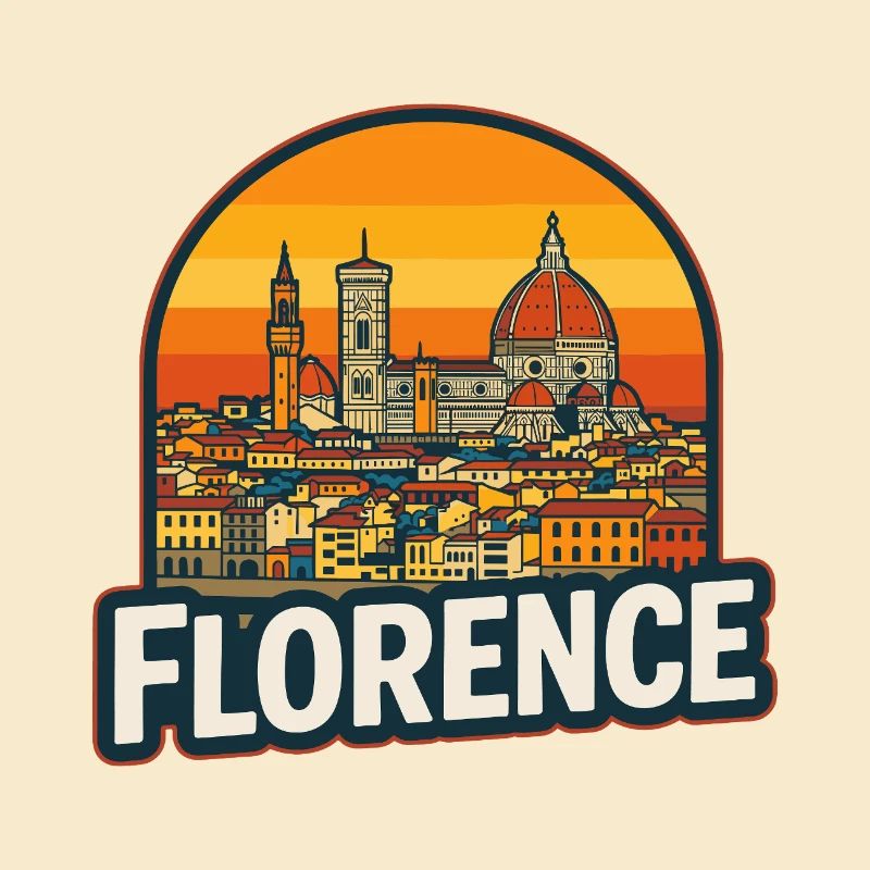 Florence Italy Retro Sunset Skyline Art