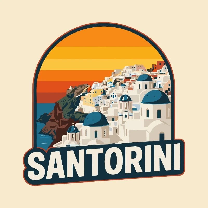 Santorin Grèce Art rétro de coucher de soleil sur une île