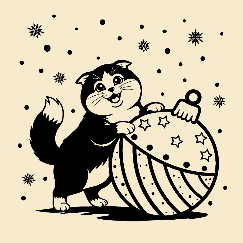 Chat mignon et duveteux avec une grosse babiole de Noël
