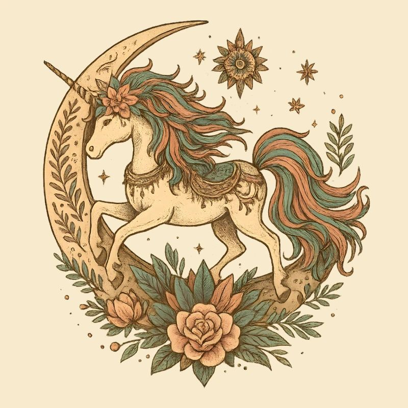 Licorne au clair de lune avec couronne de fleurs