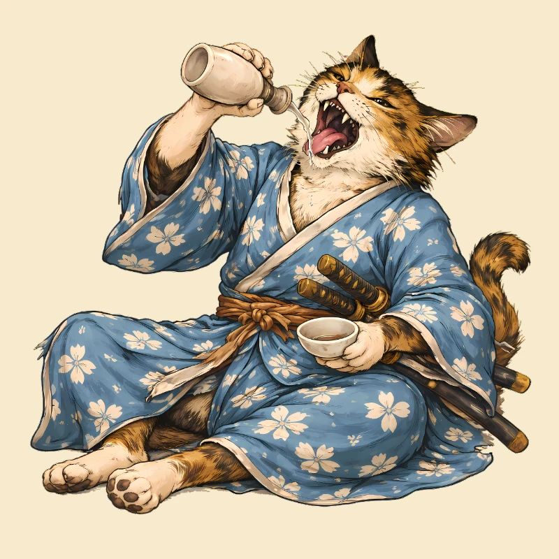 Saké de chat samouraï style ukiyo-e japonais
