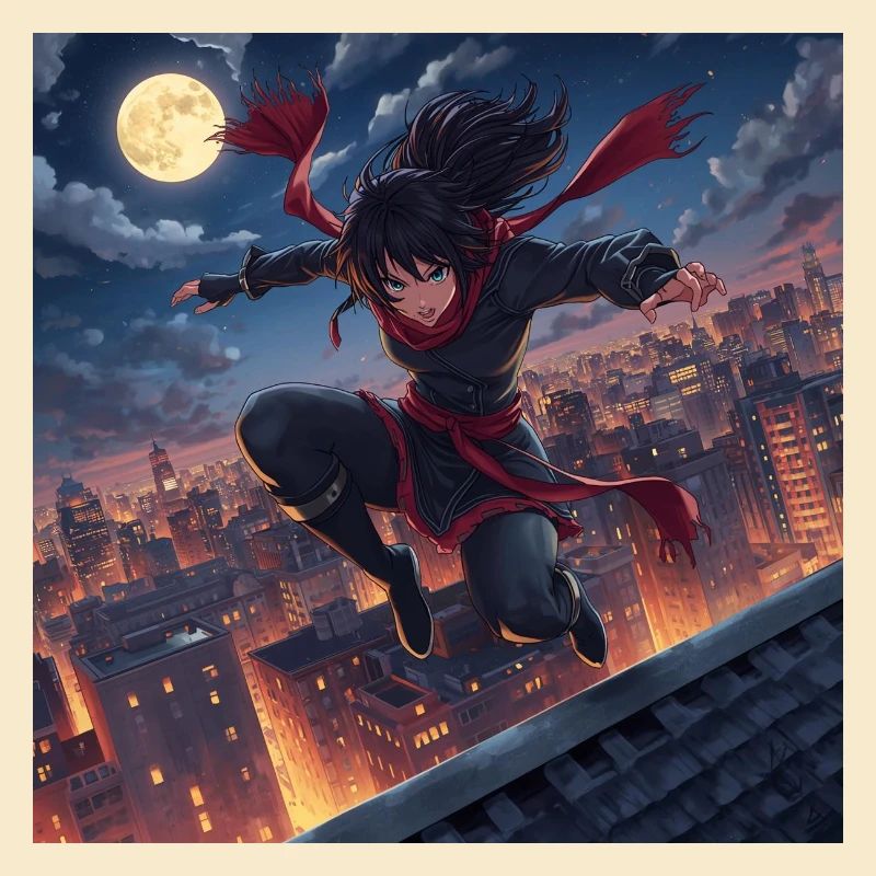 Saut nocturne au clair de lune par-dessus les toits