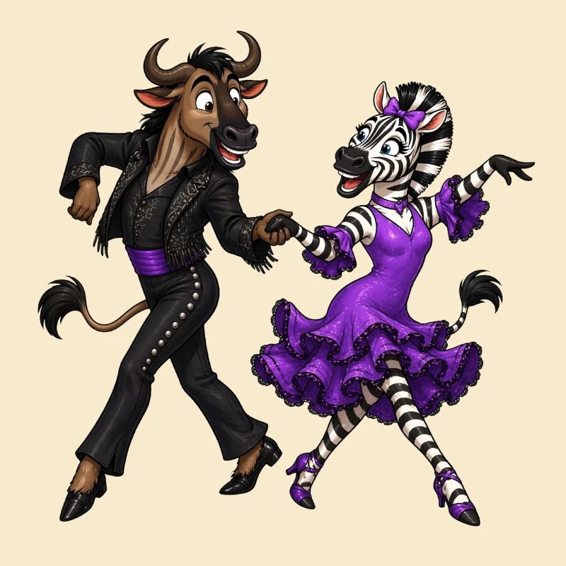 Gnous et zèbres dans une danse passionnée