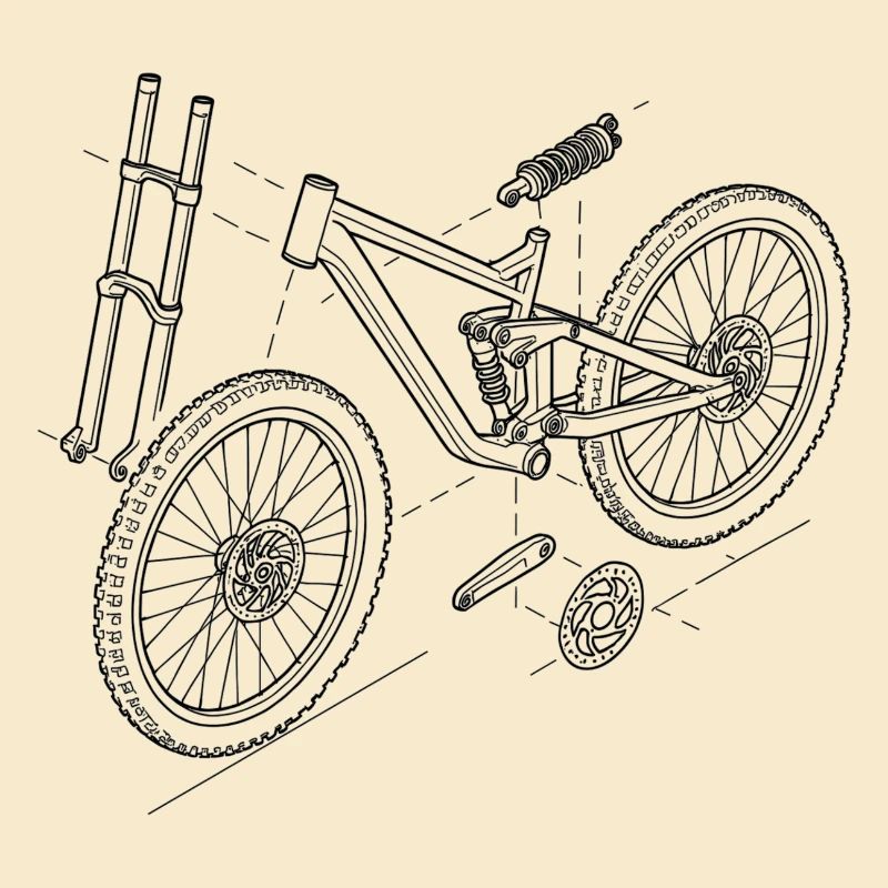 Dessin DH-Bike Exploded : Croquis de la technique VTT