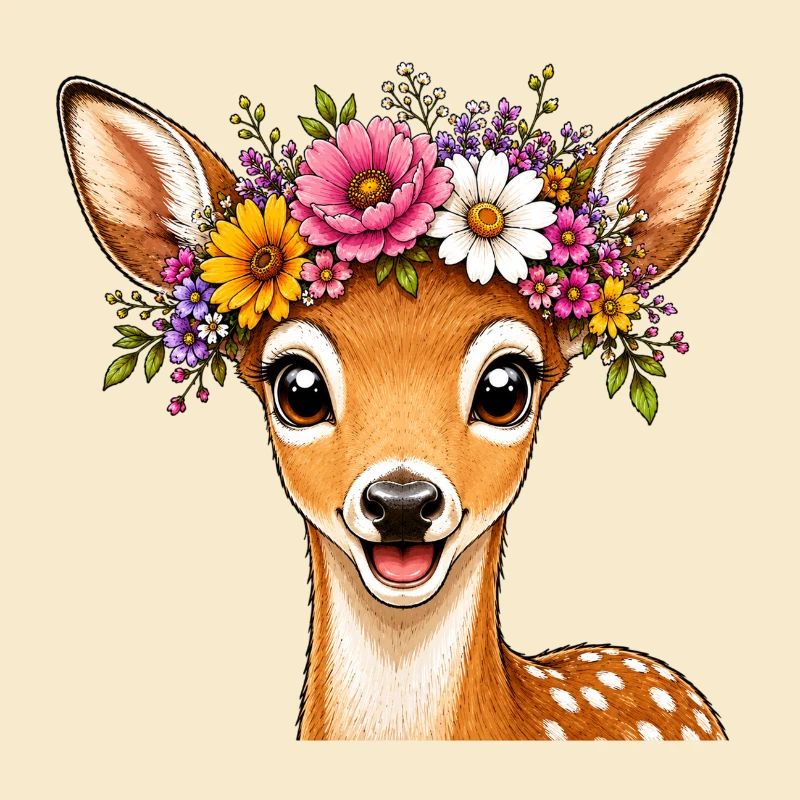 Reh mit Blumenschmuck 