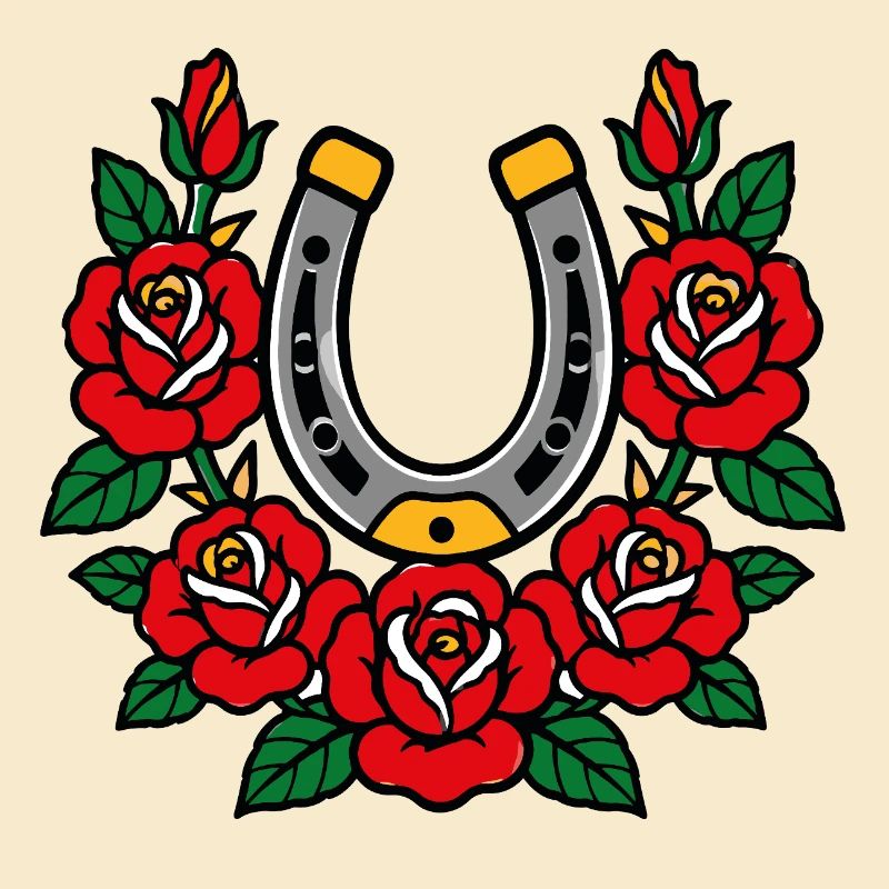 Fer à cheval et roses style tattoo