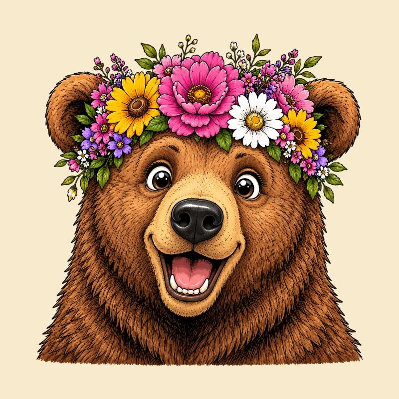 Bär mit Blumenschmuck 