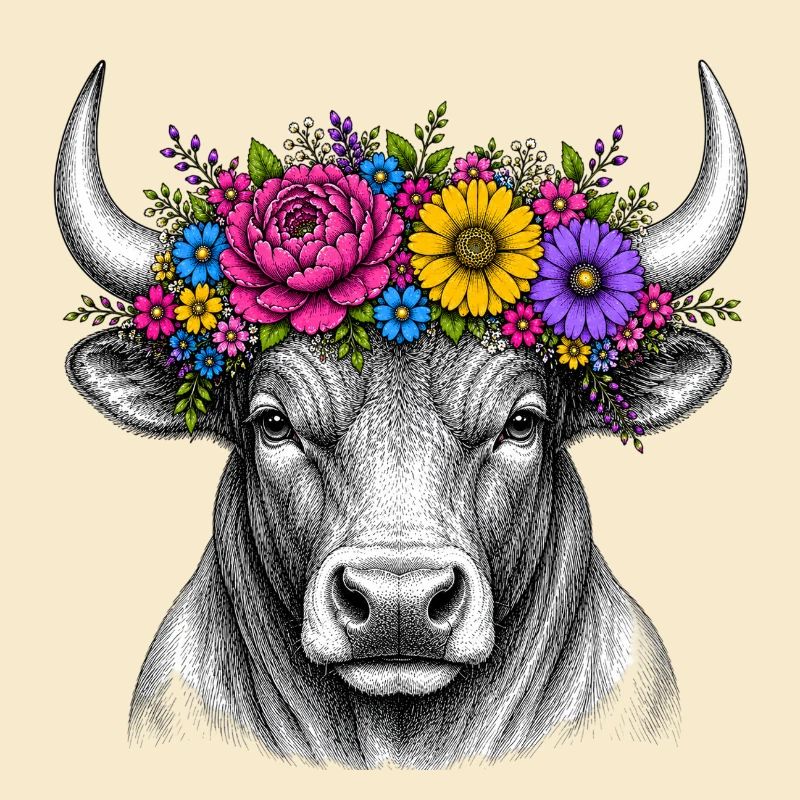 Blumenkranz-Stierkopf Illustration