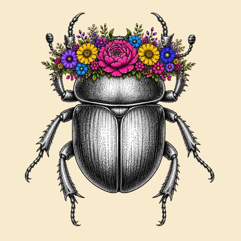 Scarabée avec couronne de fleurs