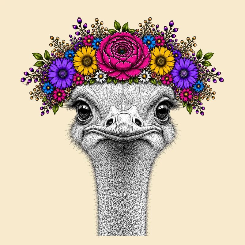 Strauß mit buntem Blumenkranz
