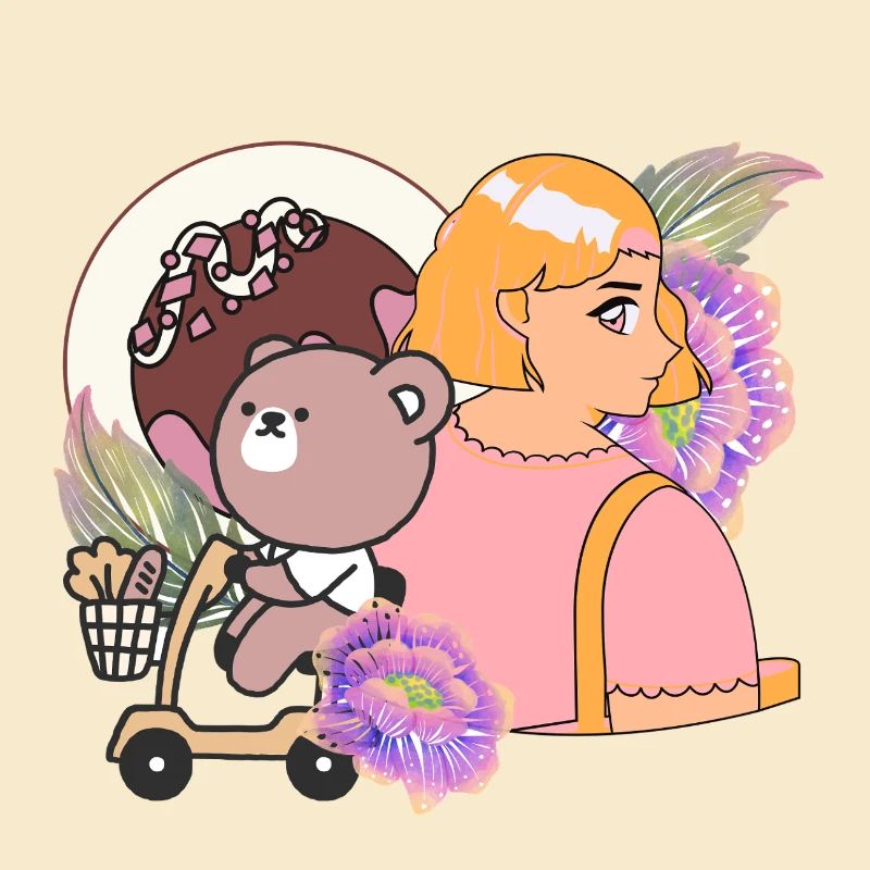 Kawaii Bear sur scooter de mobilité et douceurs
