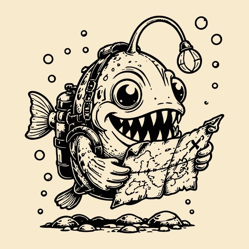 Monsterfisch Anglerfisch mit Schatzkarte 